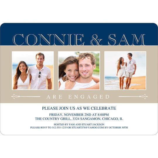 Navy Blissful Love Engagement Invitations